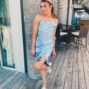Baby Blue Lace / Satin Corset Dress